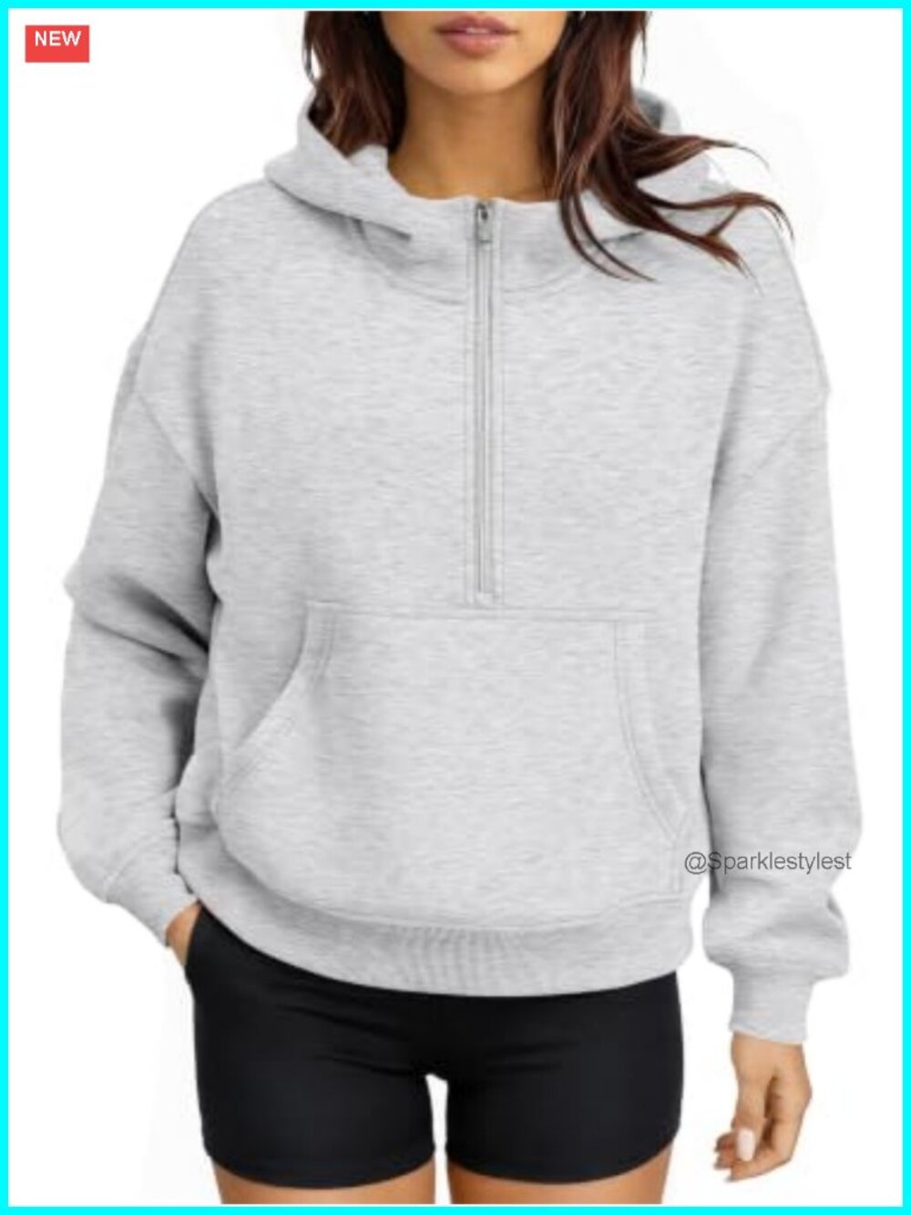 Half Zip Fleece Hoodie Pullover Sweatshirt Relaxed Fit Kangaroo Pocket